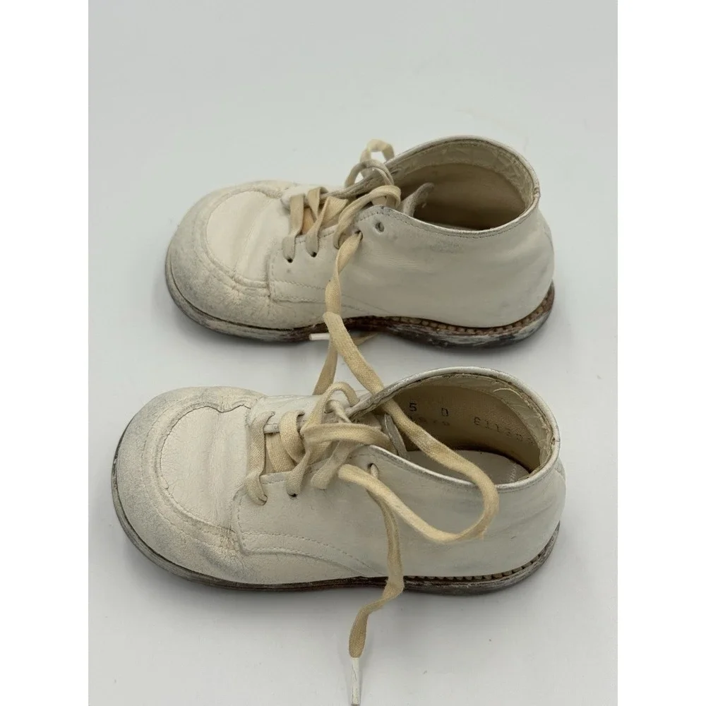 Antique Unisex Infant Toddler Baby Lace Shoes Leather Vintage